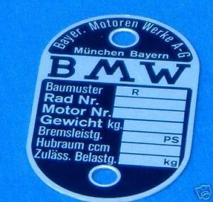 Typenschild Vorkriegsmodelle graviert